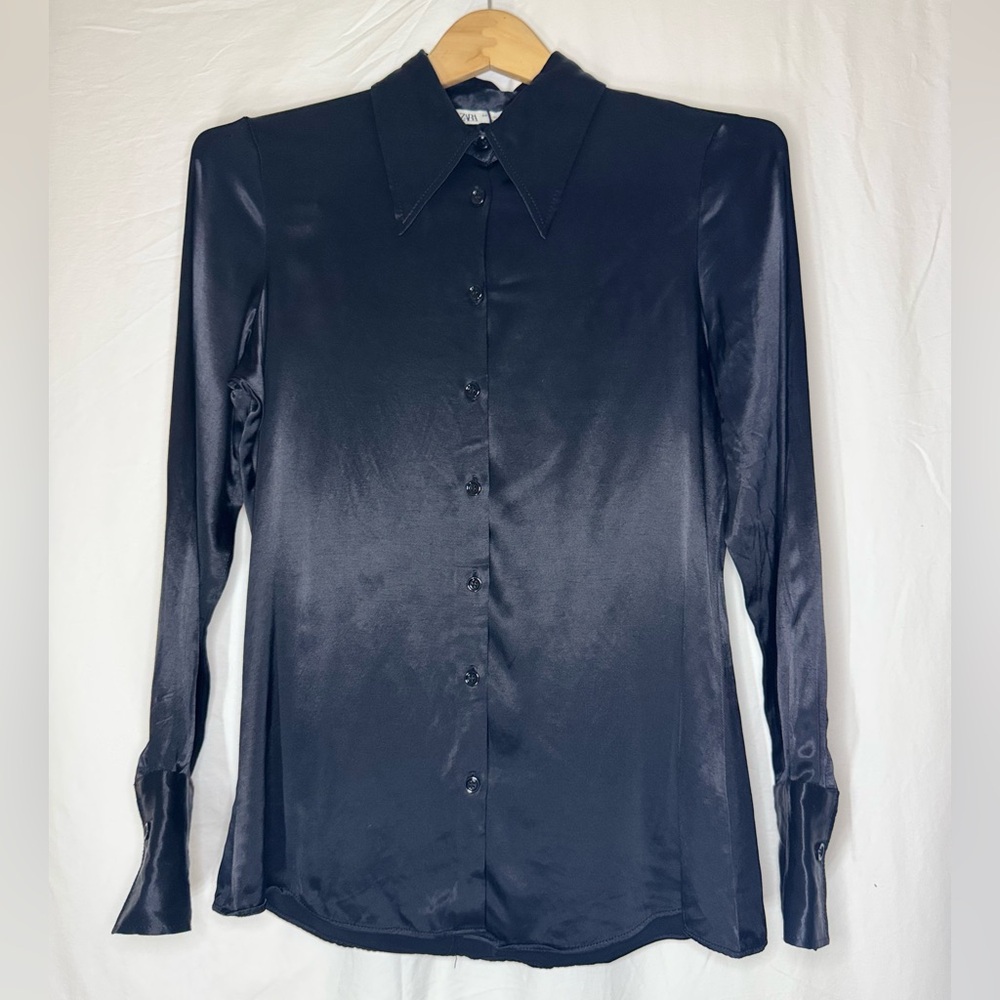 Zara Blue Long Sleeve Fitted Button Down Shirt